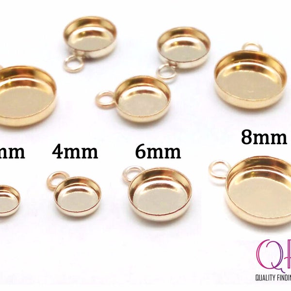 5 pièces monture ronde 14 carats remplie d'or 3 mm, 4 mm, 6 mm, 8 mm, monture cabochon avec anneau, accessoires JBB, base pour bijoux