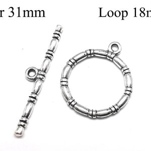 1sets Sterling Silver 925 Round Toggle Clasp Loop 18mm Bar 31mm ,Clasp for necklace, bracelets settings - Antique, Shiny Silver, JBB Finding