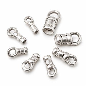 2pcs Sterling Silver 925 Crimp End Caps 0.7-3.2mm ID with Loop - Cord End Caps for Leather Cord, Chain, Necklace - Shiny or Antique Silver