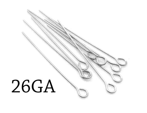 50pcs Sterling Silver 925 Eye Pin Loop Pin 0.4mm / 26 Gauge | Etsy