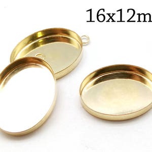 2pcs Gold Filled Bezel Cup 16x12mm, Oval Setting With Loop, JBB Findings , Jewelry Base, Pendant DIY, stamping bezel tray, Cabochon settings