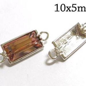 3 pièces, argent sterling 925, lunette carrée, connecteur 10 x 5 mm avec 2 boucles, base du pendentif, accessoires JBB, réglages de la lunette, compatible avec Swarovski 4501