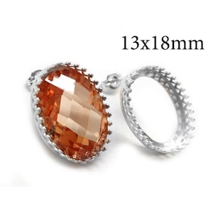 1 paar sterlingzilveren 925 ovale oorknopjes met kroonring 18 x 13 mm