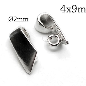 May include: Two silver-toned metal clasps, each measuring 4mm by 9mm, with a 2mm diameter hole. The clasps are designed for use in jewelry making.