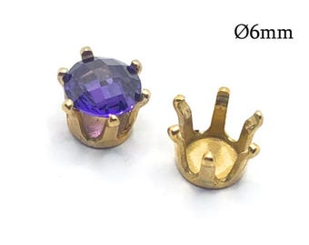 1 pieza de oro macizo de 14 quilates de 6 mm y 0,75 ct, engastes redondos de 6 puntas con bisel Martini, base de piedra de oro amarillo de 14 quilates, canasta redonda de chatón, espacios en blanco