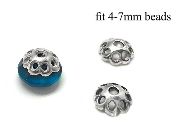 50pcs Flower Bead Caps for Jewelry Making 5mm End Spacer Beading Supplies  Silver
