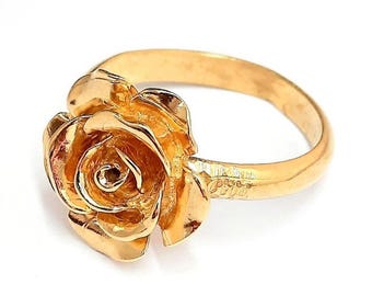 1 anillo de flor de rosa de latón (tallas 6US, 7US y 8US), latón, cobre, plata y chapado en oro.