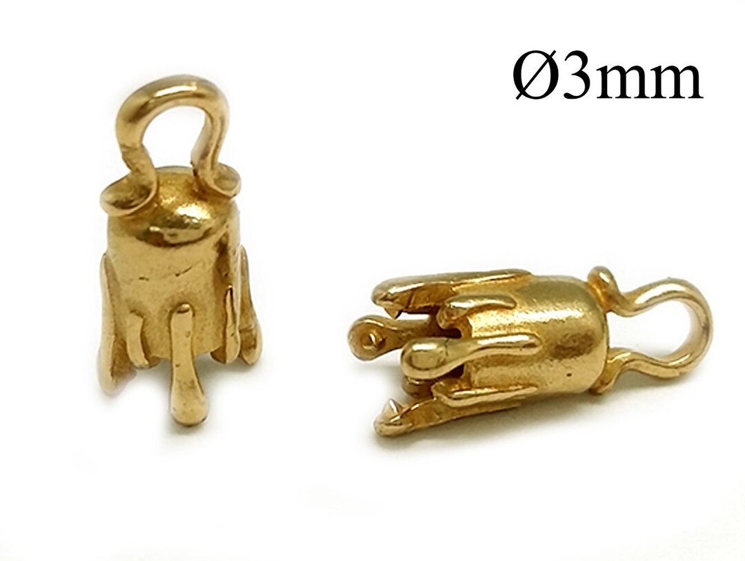 6pcs Brass Crimp End Cap ID 3mm With 1 Loop Cord Ends Caps, Jewelry