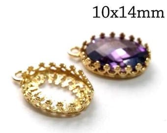 5 szt. owalnych miseczek z koroną 14 x 10 mm, mosiądz, pozłacany, baza do biżuterii, elementy JBB, oprawy ramki, zawieszka, zawieszka pozłacana