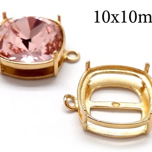 5pcs Brass Cushion Bezel Cup 10x10mm fit Swarovski 4470 - bracelet Jewelry Base JBB Finding - Bezel Settings Brass, Copper, Silver plated