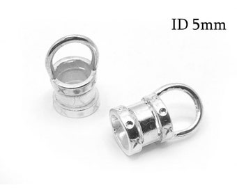 2pcs Sterling Silver 925 Crimp End Cap ID 5mm with 1 loop for round leather cord or chain, Crimp End Cap, JBB Findings