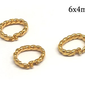 1 anneaux avec serrure en or massif 14 carats ovales 6 x 4 mm, anneaux de corde à maillons antivol en or jaune 14 carats, diamètre intérieur 6 x 4 mm blanc 14 carats, or rose 14 carats