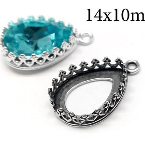 3pcs Tear drop Bezel Cup 14x10mm Sterling Silver 925, with 1 loop Silver Fits Swarovski 4320 - Jewelry base, Cabochon Bezel settings JBB