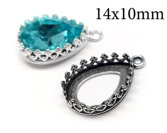 3pcs Tear drop Bezel Cup 14x10mm Sterling Silver 925, with 1 loop Silver Fits Swarovski 4320 - Jewelry base, Cabochon Bezel settings JBB