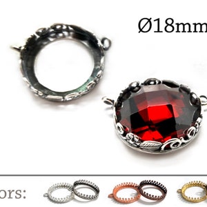 5pcs Round Flower Bezel Cup 16mm Brass with 2 loops (1 vertical open) fit Swarovski 1122 - necklace Jewelry Base JBB Finding - Bezel Setting