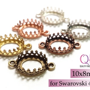 10 pcs Couronne ovale avec lunette, 10 x 8 mm montures Laiton, cuivre, argent, or, plaqué or rose - Base pour bijoux Apprêts JBB, monture cabochon Laiton