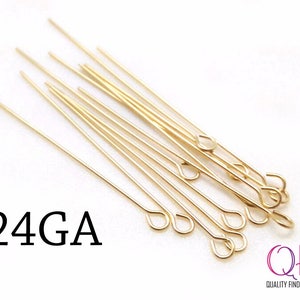 50pcs 14K Gold Filled Eye Pin, Loop Pin, 0.5mm / 24 Gauge Wire Thick, 24GA Eyepins, Earrings Supplies, Gold Filled Jewelry - Headpins