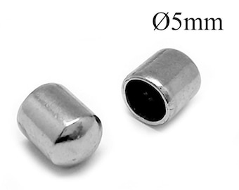 May include: Two small, cylindrical, silver-toned metal end caps with a smooth, reflective surface. One cap is positioned with its solid, rounded end facing forward, while the other shows its hollow opening. The text Ø5mm is printed above them.