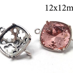 5pcs Sterling Silver 925 Bezel cup Cushion 12mm open and closed loops fits Swarovski 4470  Antique / Shiny Silver - JBB findings