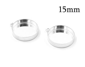 2 st silverbezelkopp, 15 mm silverbezelinfattning, sterlingsilverbas, smyckesbas, silverhängesfat, cabochoninfattning, smyckesbas