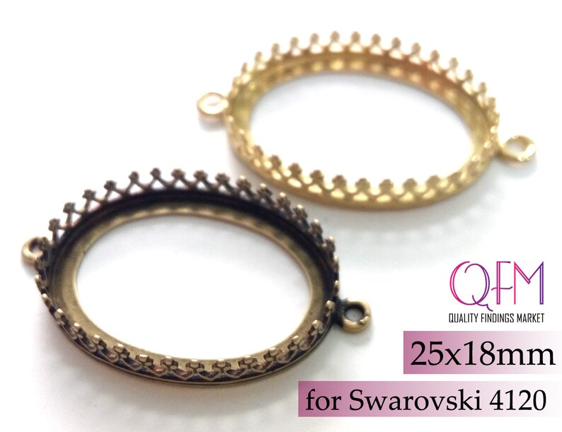 4pcs Oval Crown Bezel Cup 25x18mm Brass with 2 loops Finishes Antique Shiny Silver plated Antique Shiny Brass Antique Shiny Copper
