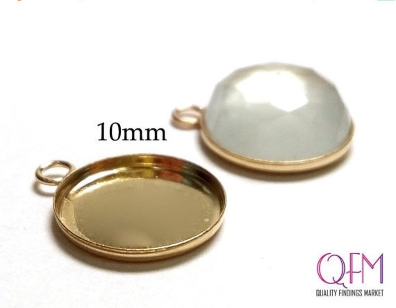 5pcs Gold Filled 14K Round Bezel cups with one loop sizes: 15mm, 12mm, 10mm, 8mm, 5mm, 4mm Jewelry bases, JBB findings Cabochon Settings image 3