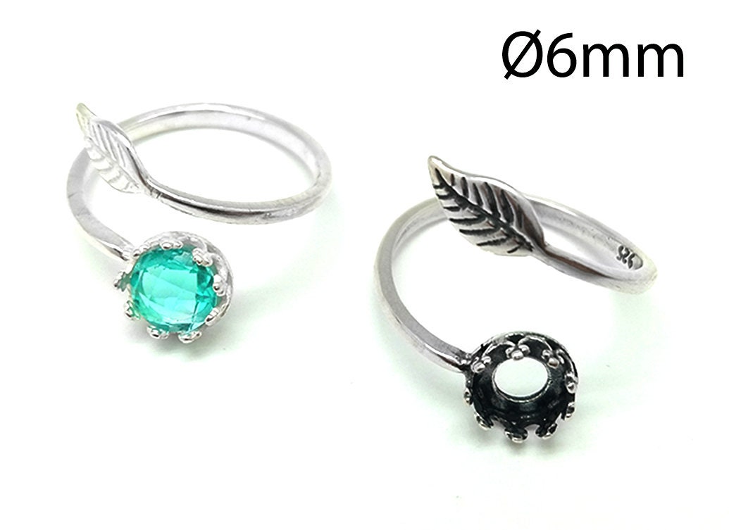 Bezel Cup 8mm Setting Ring JBB 1pc Sterling Silver 925 Adjustable Crown Ring