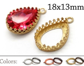 6pcs Drop Bezel Cup 18x13mm Brass fit Swarovski 4320 Jewelry base, Bezel settings, JBB Findings Antique / Shiny Brass, Copper, Silver plated