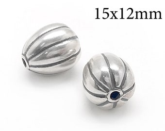 1pcs Hollow Oval Striped Bead 15x12mm  Antique sterling silver 925 - beads electroforming Sterling Silver beads JBB Findings - QFMarket