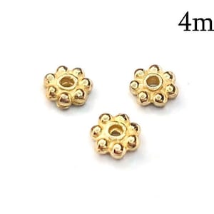 2pcs Solid Gold 14K Daisy Spacer flower bead rondelle 4mm with hole 0.8mm, JBB Findings, 14K Yellow Gold Spacer bead, Daisy Spacers