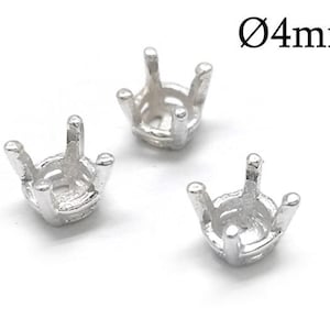 スターリングシルバー925ラウンドベゼルカップ4mm、4つの爪付き、ループなし、ジュエリーベース、ベゼルセッティング、クラウンベゼル、JBBファインディング10個