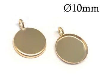 10pcs Gold Filled 14K Round 10mm Bezel cups with one vertical loop (deep 1mm) - Jewelry base Gold filled - Bezel Settings 10mm