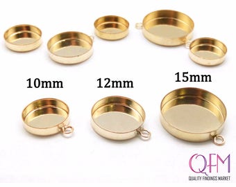 3 pcs Gold Filled Bezel Cup, Round Shaped Setting With Loop, JBB Findings, Available in 10mm, 12mm, 15mm, Jewelry Base, Round Bezel Cup