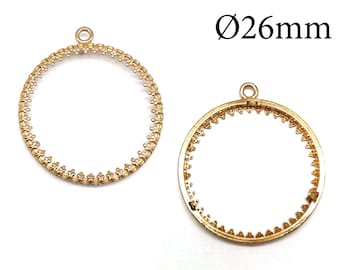 2pcs Brass Bezel cup 26mm, Round Crown Bezel Flat stone Setting, Coin Setting, JBB findings base Brass, Copper, Silver, Gold plated