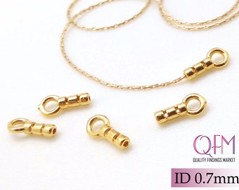 10pcs Crimp End Cap, 24K Gold Plated End Cap ID 0.7mm, JBB Findings, Gold End Caps, Gold Plated Cord Ends, End Cap with Loop ID 0.7mm,