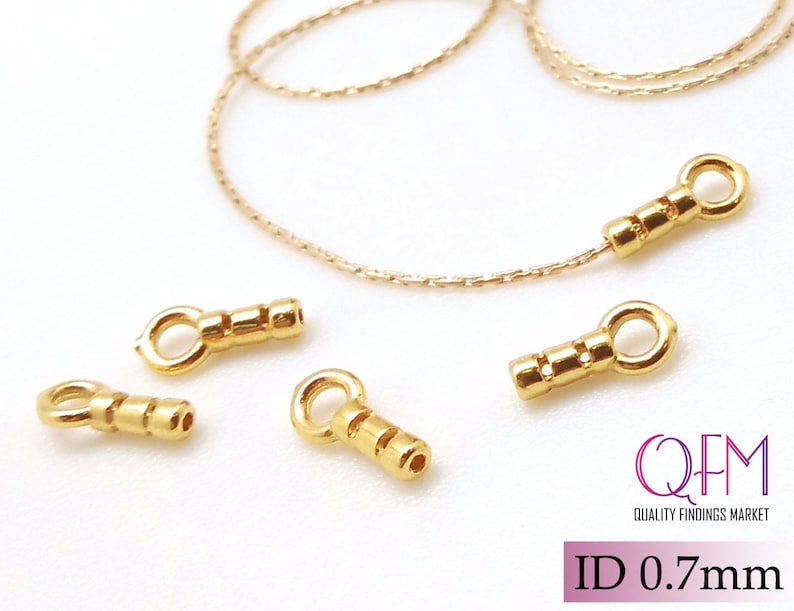10pcs Crimp End Cap 24K Gold Plated End Cap ID 0.7mm Gold End Caps End Cap with Loop ID 0.7mm, JBB Findings Gold Plated Cord Ends