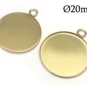 2pcs Gold filled 14K Low walls Round Simple bezel cup settings 20mm with 1 loop Round Shaped Setting With Loop, JBB Findings, Jewelry Base