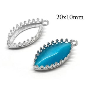 1pcs Sterling Silver 925 Marquise Crown Bezel Cup 20x10mm with 1 loop, JBB Findings, Bezel settings for cabochon - Jewelry base