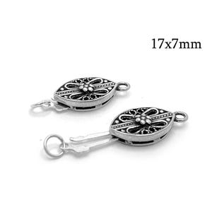 1pc Sterling Silver 925 Oval Filigree Fishhook Box Clasp 17x7mm with 1 loop, Pearl Clasp, Vintage Clasp, Flower Secure Fastener, Eye Clasp