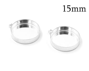 6pcs Silver Bezel Cup, 15mm Silver Bezel Setting, Sterling Silver Base, Jewelry Base, Silver Pendant Tray, Cabochon Setting, Jewelry base