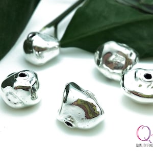 3pcs Hollow beads 15mm sterling silver 925 - beads electroforming  - Chip Spacer  Nugget hammered silver beads
