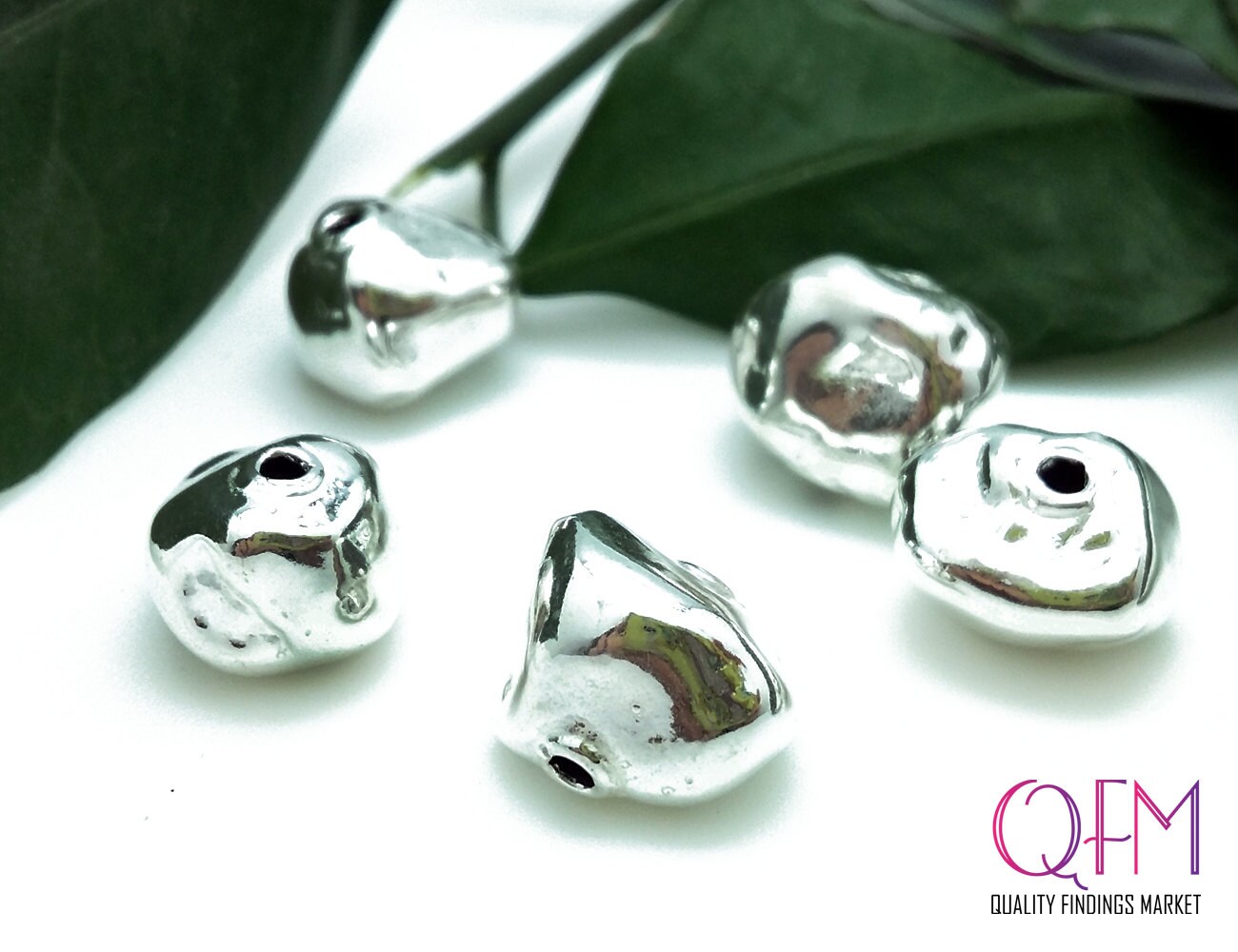Sterling Silver 925 Square Hollow bead 15mm, Organic Cube electroforming