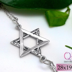 3pcs Magen David - Star of David 2 loops, Sterling Silver 925, 28x19mm, Bracelet Link