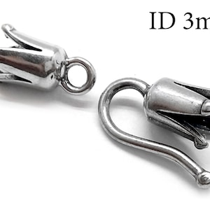 2sets Sterling Silver Crimp End Cap with Hook Clasp 3mm, JBB Findings, hook and Eye ends, Silver End Cap, Glue in End Cap, Cord End Cap