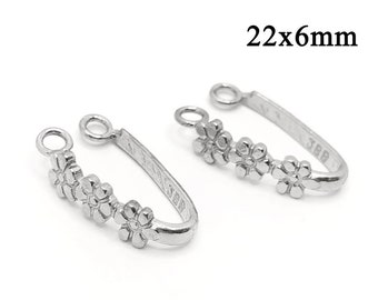 2pcs Sterling Silver 925 Flowers Bail Donuts Stone holder 22x6mm with inside length 17mm- pendant for donut stone - JBB Findings