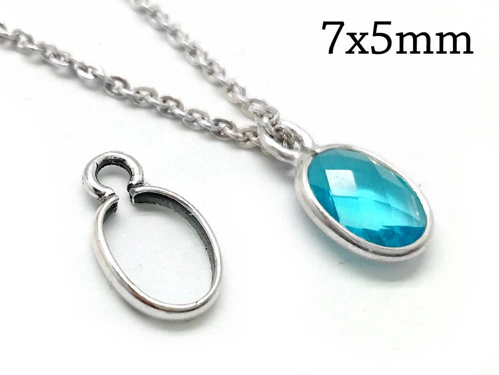 10pcs Silver oval Crimp Bezel Cup 7x5mm Sterling Silver 925, JBB Findings - Crimp bezel cup - Jewelry base - Stone Silver bezel settings
