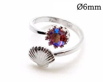 1pc Sterling Silver 925 Adjustable Ring, Silver Shell Ring, Silver Bezel Cup Ring, Jewelry Ring Base, JBB Findings, Cabochon Setting Ring