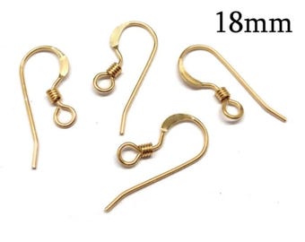 6 ganchos para pendientes franceses rellenos de oro de 14 quilates, alambre de 18 mm y 0,6 mm, con resorte.