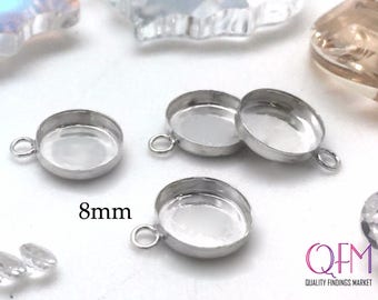 12pcs Silver Bezel Cup, Silver Setting 8mm, Sterling Silver Pendant, Silver Cabochon Setting, Jewelry Base, JBB Findings, DIY Silver Charm