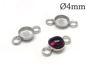10 copas de bisel de plata esterlina de 4 mm con 2 presillas, engaste redondo, hallazgos JBB, base de joyería, engastes de cabujón de 4 mm, conector de plata
